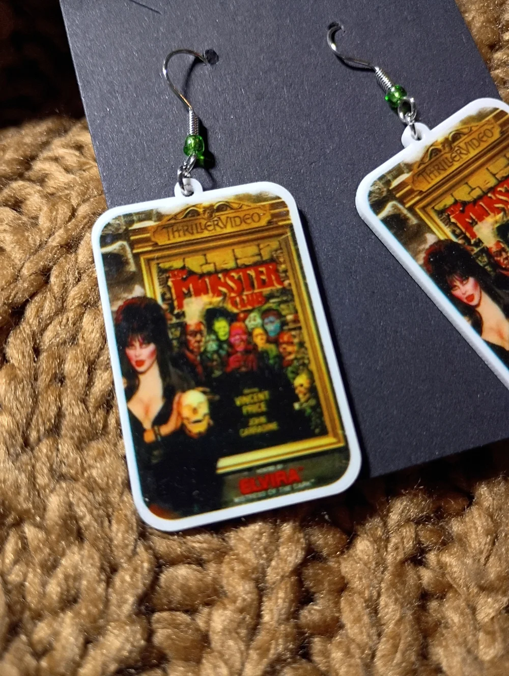 Elvira Horror Show Host Monster Club Vincent Price Punk Earrings Movie Macabre
